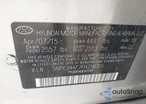 2015 Hyundai Sonata Sport z USA, uszkodzony, nr VIN 5NPE34AF7FH218715